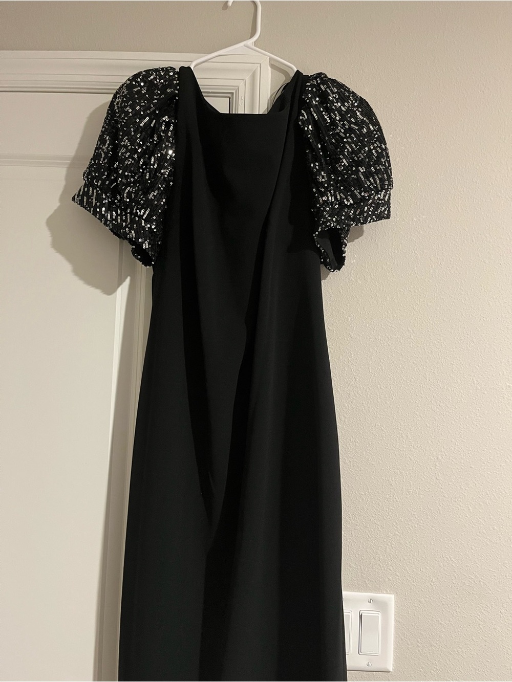 Black Maxi Dress with Sequined Puff Sleeves